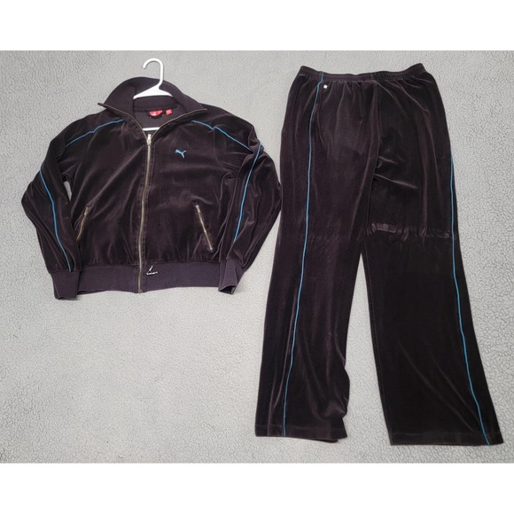 Puma Tracksuit Womens Small Dark Brown Velour Jacket Medium Pants Set Full Zip - Picture 1 of 16